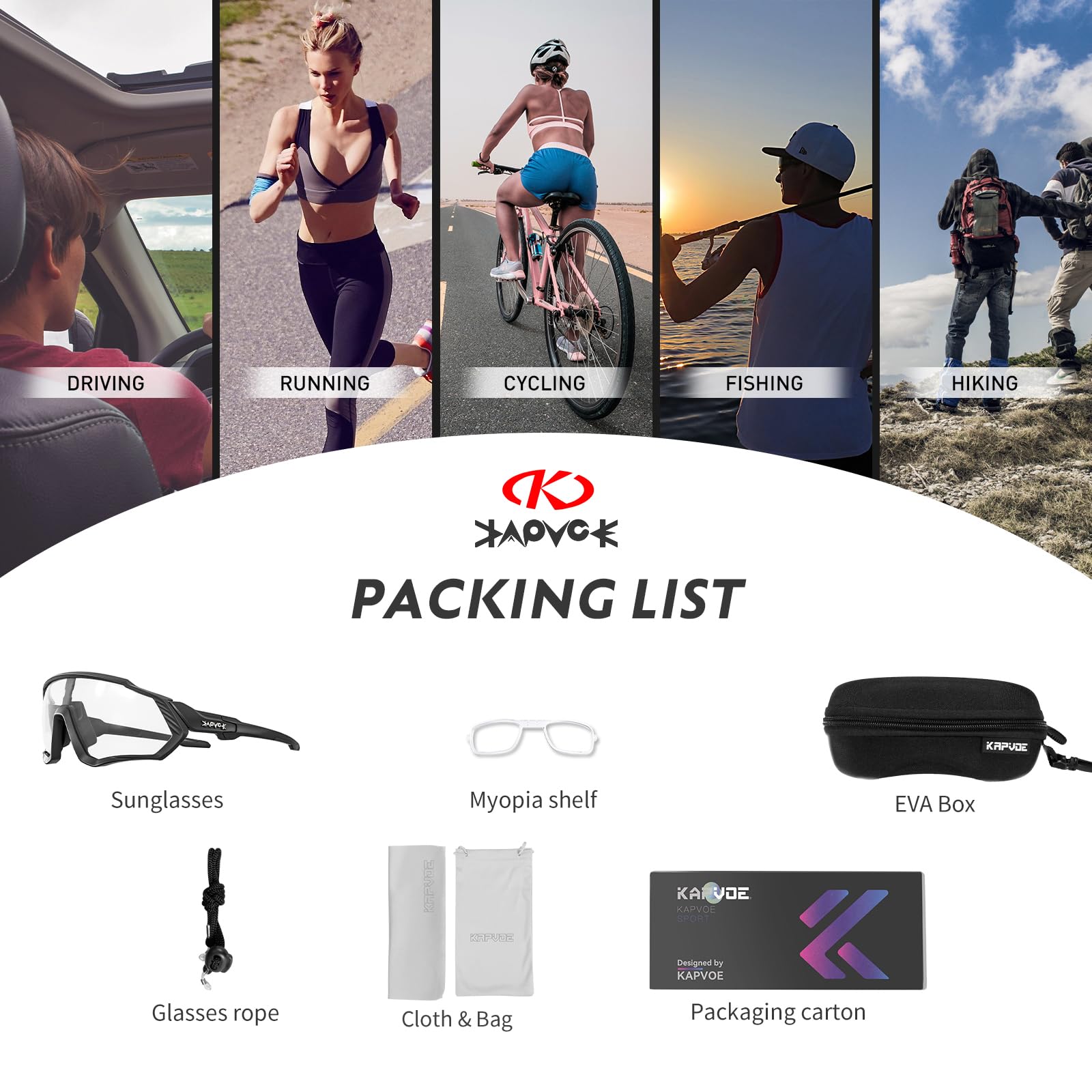 KAPVOE Photochromic Cycling Glasses for Men & Women - UV Protection MTB Sunglasses with Clear Lens for Mountain Bike Riding - Perfect for Road Cycling, Commuting & Outdoor Sports