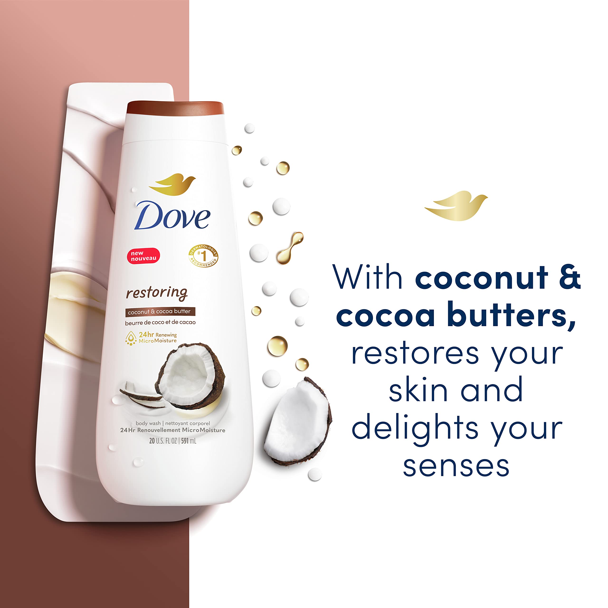 Dove Body Wash Set - Restoring Coconut & Cocoa Butter (4 Pack) + Relaxing Lavender Oil & Chamomile (3 Pack) for Smooth, Hydrated Skin | Moisturizing Shower Gel for Dry Skin Care | Perfect for Daily Use & Gift Sets