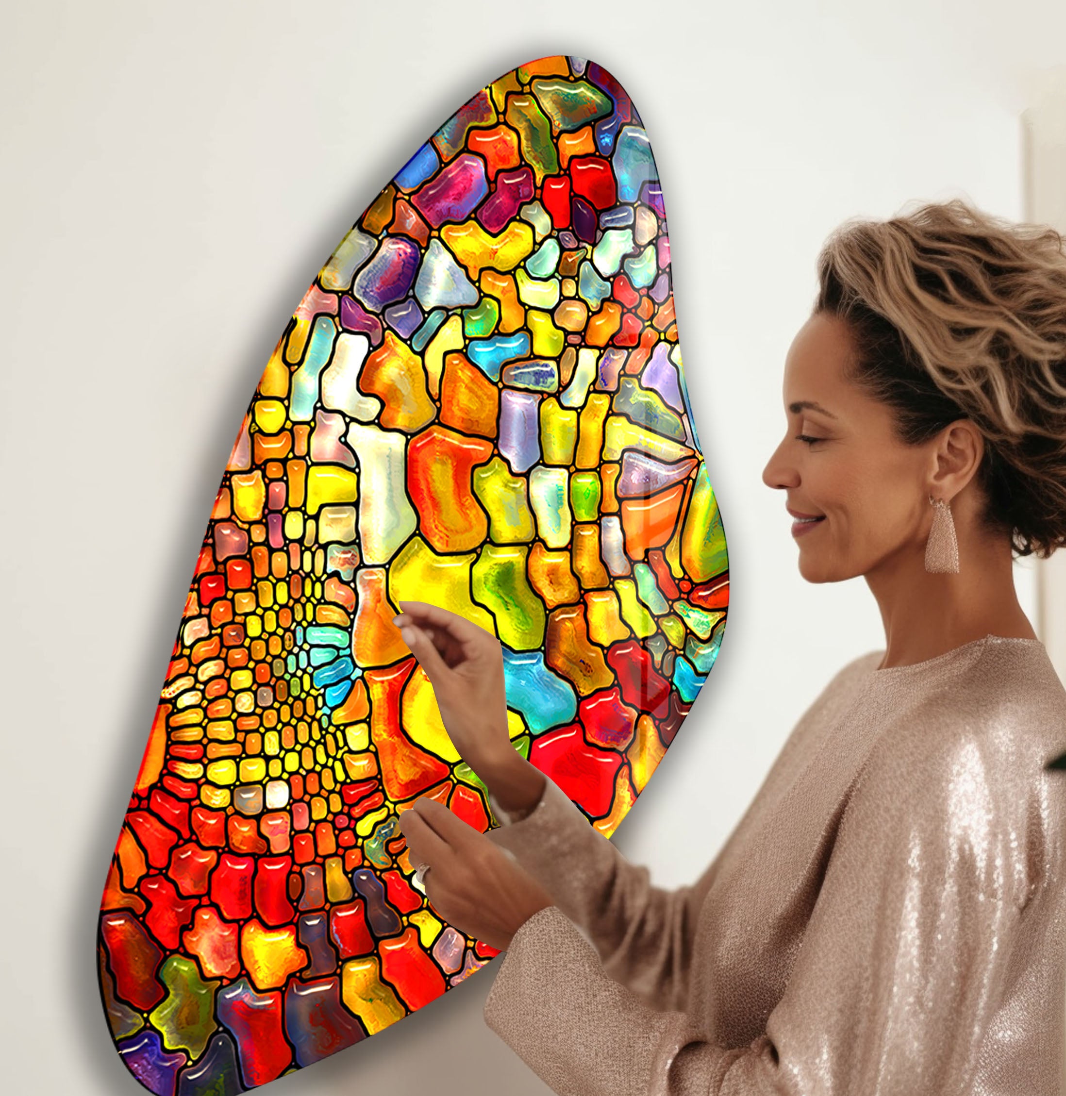 Handmade Aesthetic Orange Stained Irregular Glass Wall Art - Modern Abstract Home Decor for Living Room, Bedroom & Office