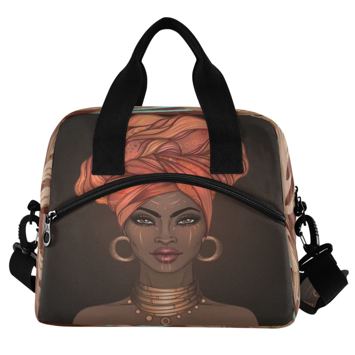 Insulated Lunch Bag for Women & Men - Reusable Leakproof Lunch Box for Work, School & Picnics - African American Design Lunch Tote with Cooler Function