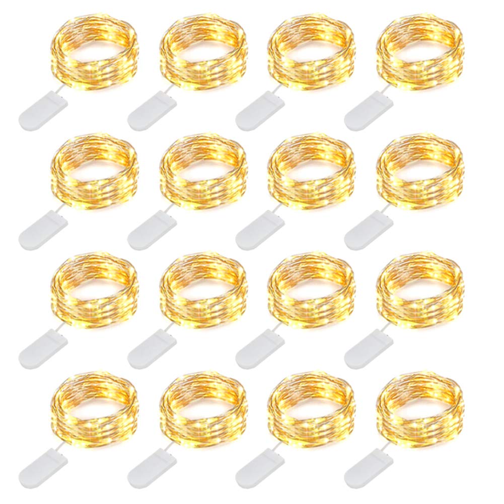 16 Pack 10 ft Battery Operated LED Fairy Lights with Mason Jars - Warm White Silver Wire String Lights for Wedding Centerpieces, Christmas Decorations, Bedroom & Garden Lighting - Indoor/Outdoor Use