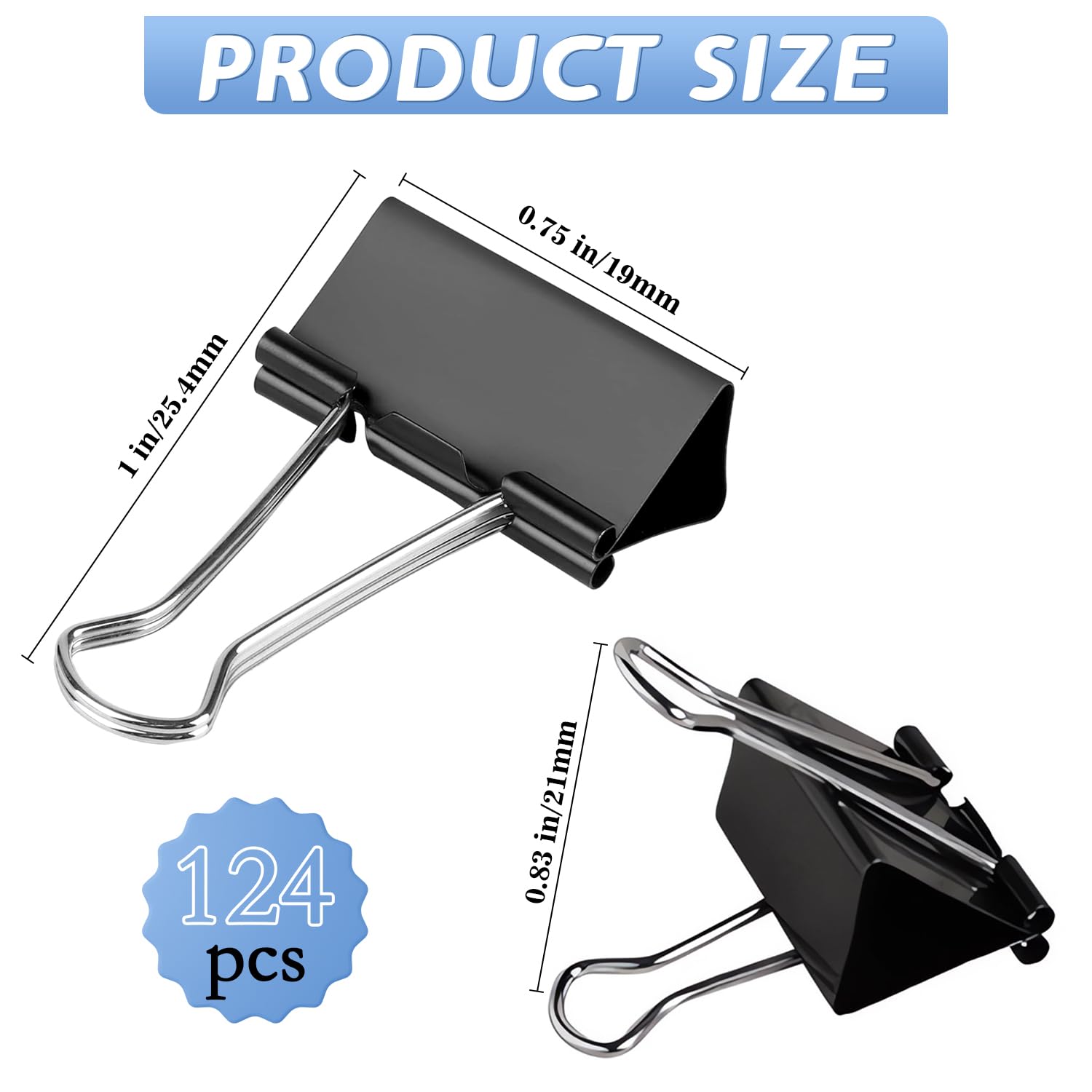 124-Pack Small Black Binder Clips 0.75 Inch - Mini Paper Clips for Office Documents, School Projects, Crafting & Organizing Papers