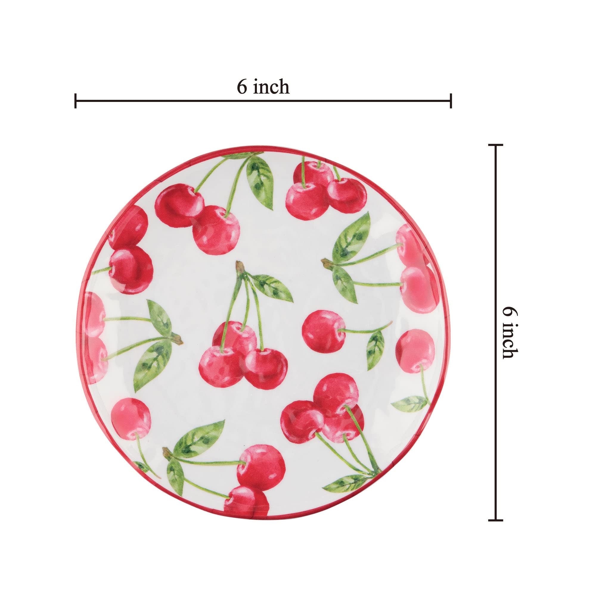 UPware 6 Inch Melamine Dessert Plates - 4pc Set for Party Snacks & Appetizers (Cherry)