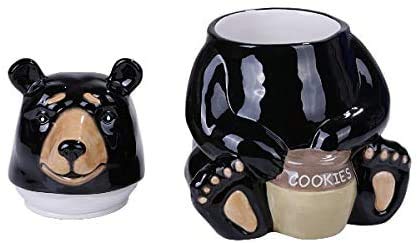 Black Bear Glossy Ceramic Cookie Jar with Airtight Lid - 16oz Bear-Shaped Cookie Storage Container for Kitchen, Pantry & Home Decor - Perfect for Cookies, Snacks, Flour & Dry Food Storage