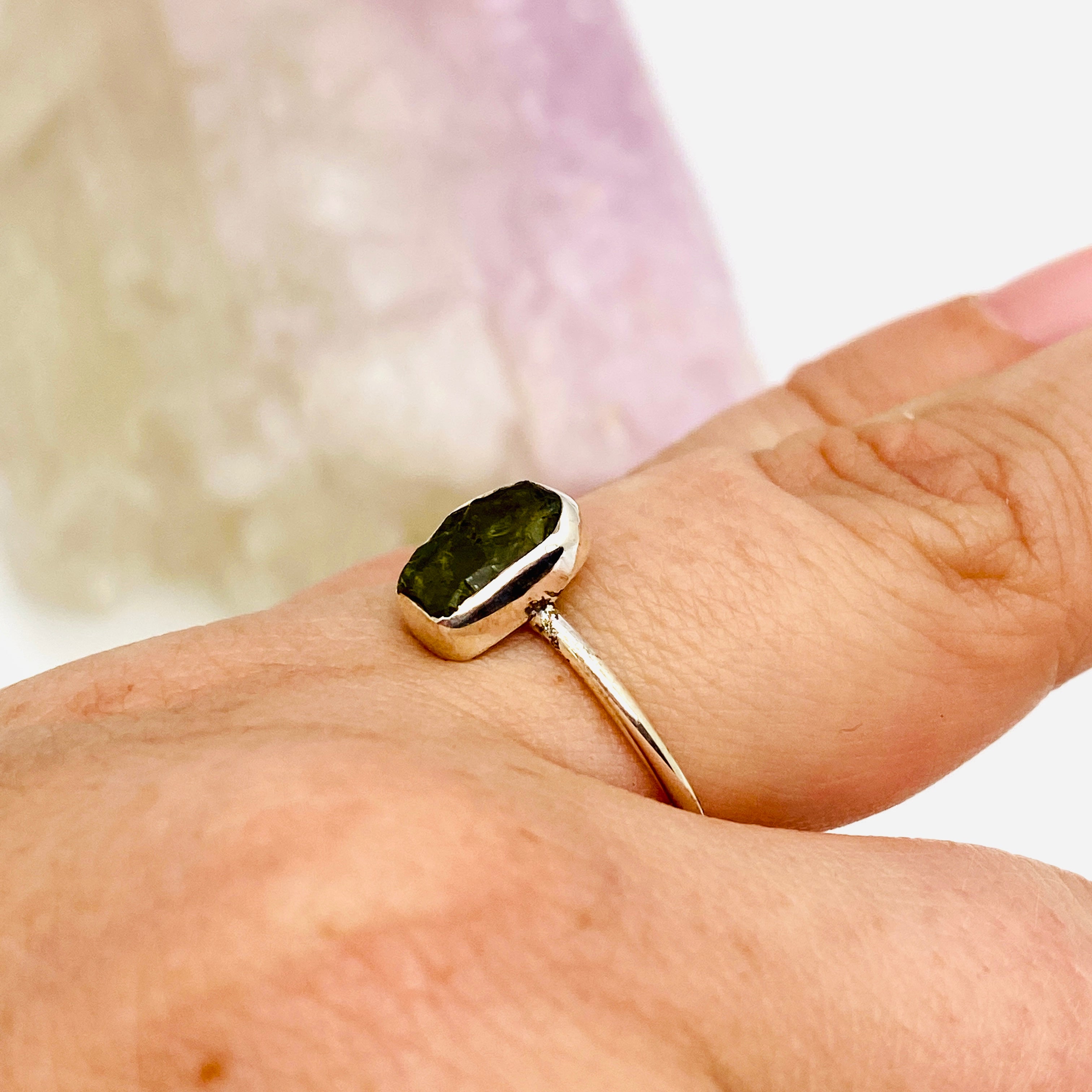 Natural Green Tourmaline Gemstone Ring | Dainty Raw Stone Band | Handcrafted Jewelry for Women | Perfect for Boho Style, Everyday Wear & Special Occasions