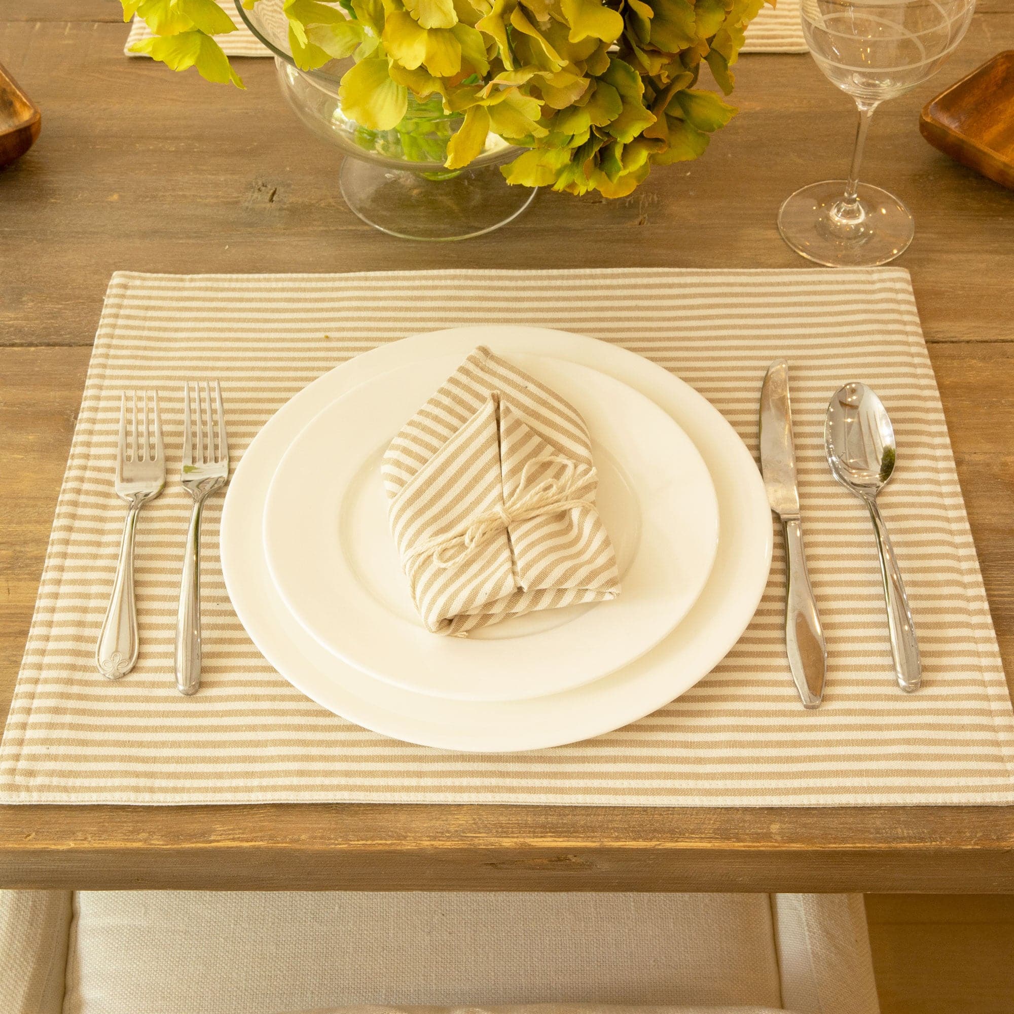 Farmhouse Ticking Stripe Yarn Dyed Cotton Placemats Set of 4 - Rustic Table Setting for Dining Room, Kitchen Decor, and Holiday Entertaining