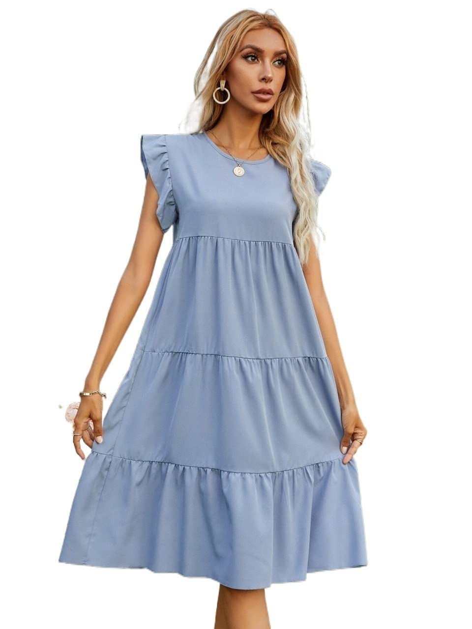 2022 Women's Summer Ruffle Trim Smock Dress - Flowy Casual Sundress for Beach, Vacation & Outdoor Activities