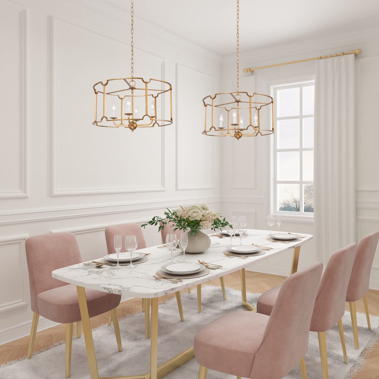 LALUZ Modern Gold Drum Chandelier - 22
