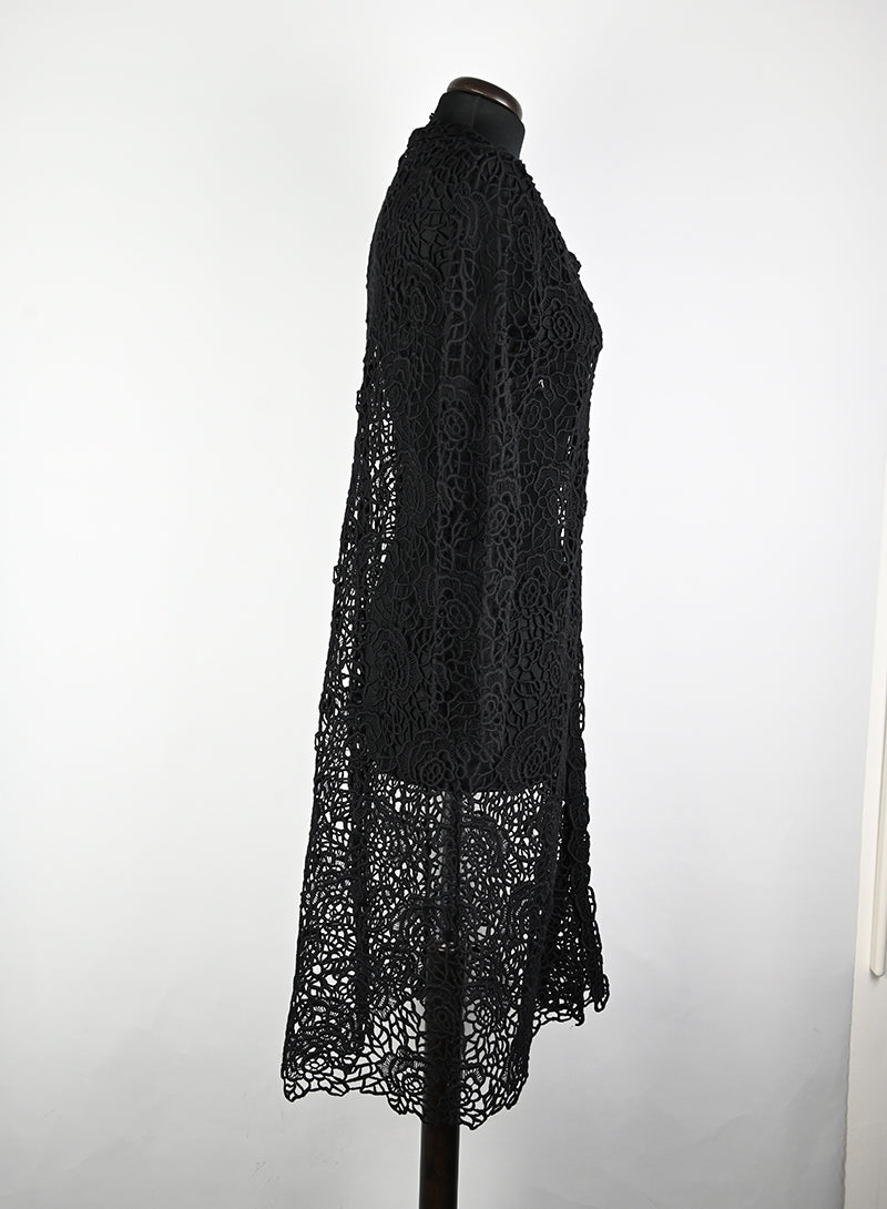 Dior Black Macramè Spolverino Coat Size 42 | Elegant Women's Outerwear for Parties & Evening Events