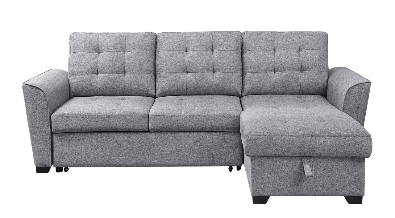 Avery Light Gray Linen Sleeper Sectional Sofa with Reversible Storage Chaise - Modern Convertible Couch Bed for Small Spaces, Living Room & Guest Room