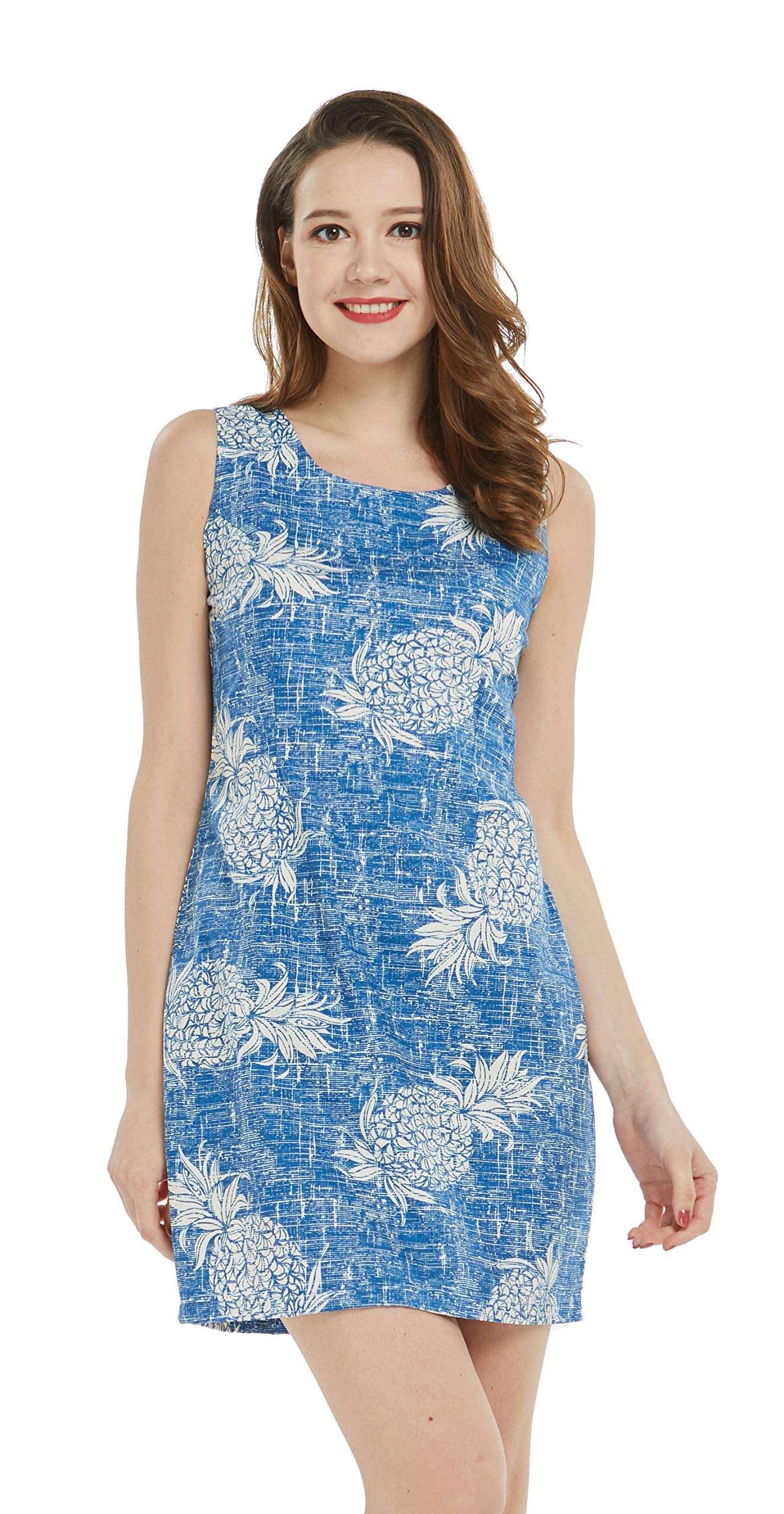 Hawaiian Luau Tank Dress for Women - Blue Pineapple Print Summer Beach Party Outfit | Perfect for Beach Vacations, Pool Parties & Tropical Getaways