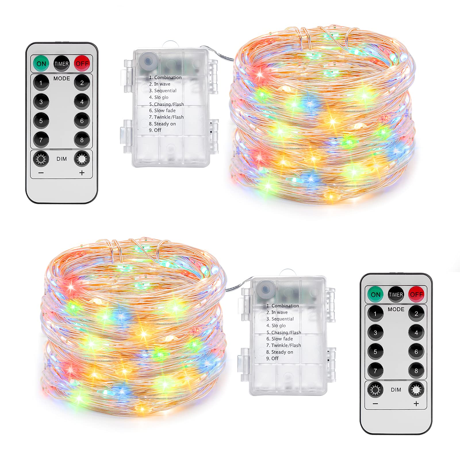 KPafory 2 Pack 20Ft 60LED Fairy Lights with Remote & Timer - Battery Operated Waterproof Twinkle Lights for Bedroom, Wedding, Christmas Decor - Indoor & Outdoor Party, Garden, Patio, Tree Decorations