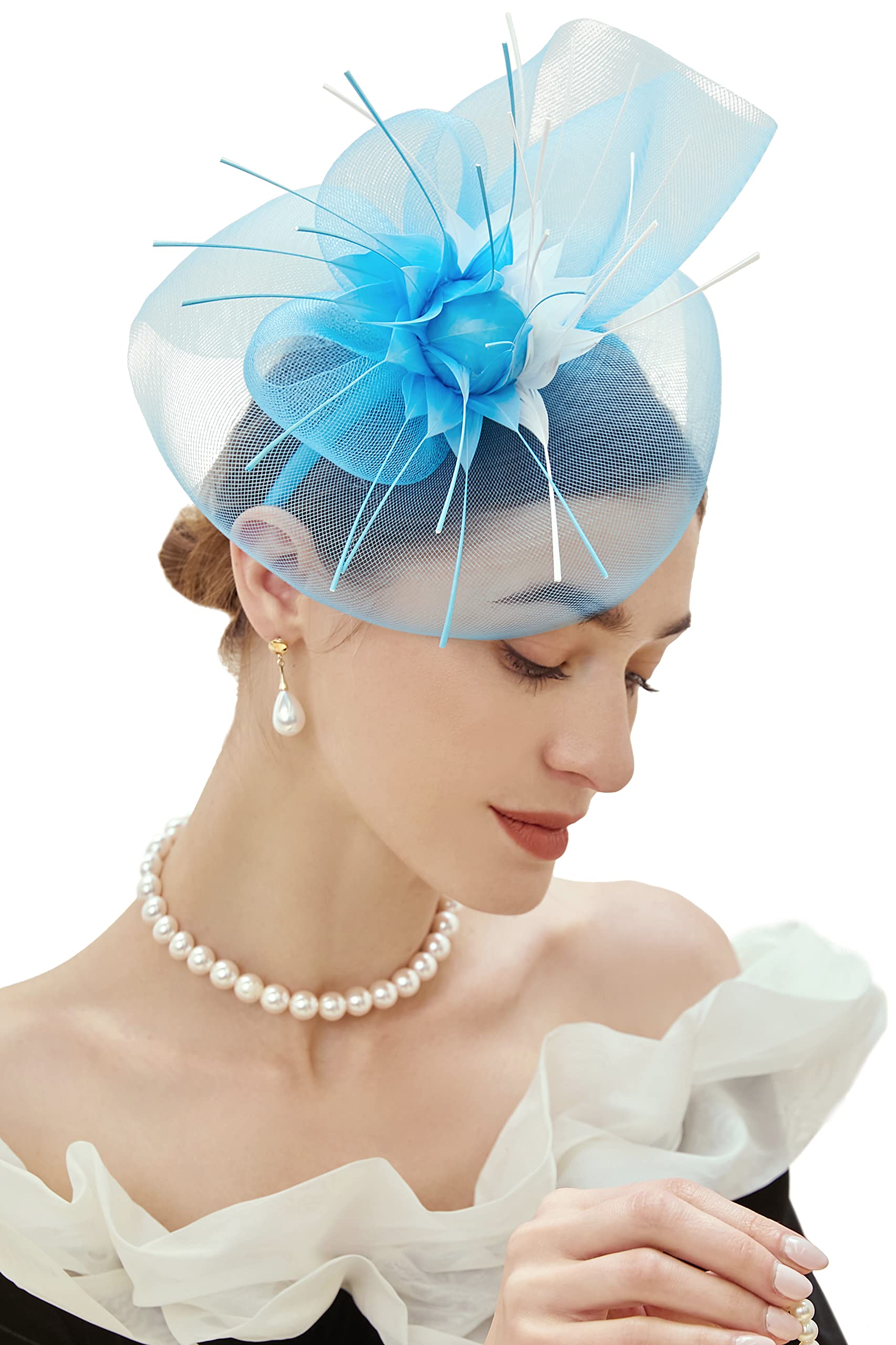 Elegant Women's Fascinator Hat with Feather & Organza - Tea Party, Kentucky Derby, Cocktail Wedding & Church Hat | Perfect for Special Occasions, Bridal Showers & Formal Events