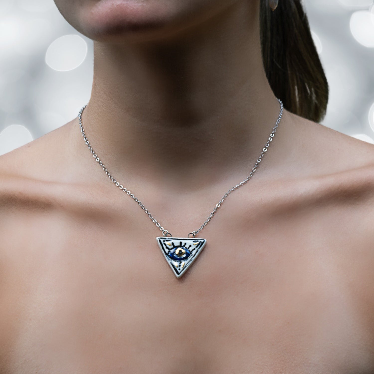 Evil Eye Protection Necklace - Hand Painted Silver Talisman Pendant for Women | Spiritual Jewelry Gift for Good Luck & Positive Energy | Perfect for Everyday Wear, Meditation & Blessing Ceremonies