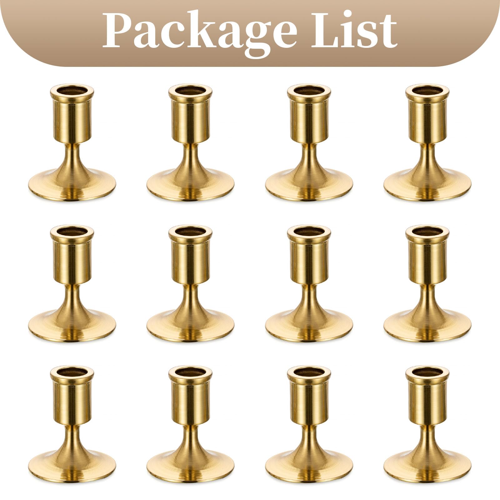 Elegant Gold Taper Candle Holders Set of 12 - Decorative Table Centerpiece for Wedding, Christmas, Bridal Shower & Dinner Party Decor - Perfect for Romantic Candlelight Dinners, Holiday Tablescapes & Special Event Decorations