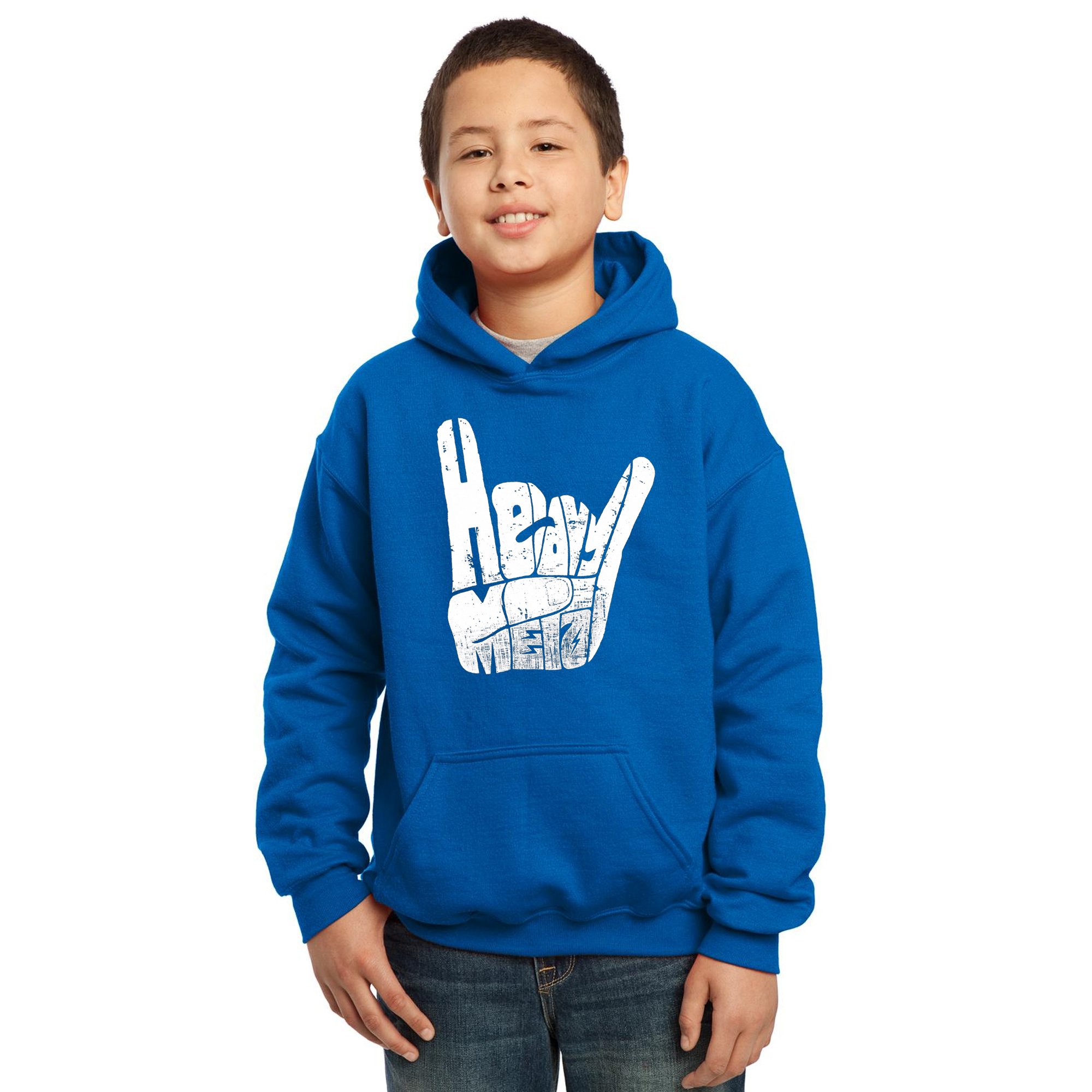 LA POP ART Boys' Heavy Metal Word Art Hooded Sweatshirt - Trendy Graphic Pullover for Teens | Perfect for Concerts, School & Streetwear Fashion