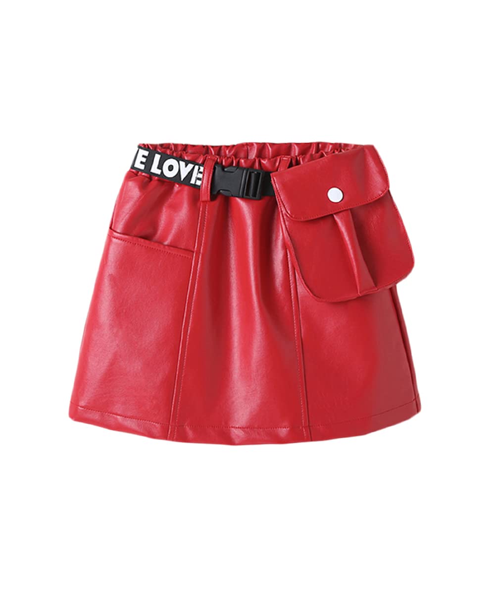 SHIBAOZI Toddler Baby Girls PU Leather Mini Skirt - Elastic High Waist Short Skirt with Belt Bag | Cute Casual Outfit for Toddlers, Playdates & Photo Shoots