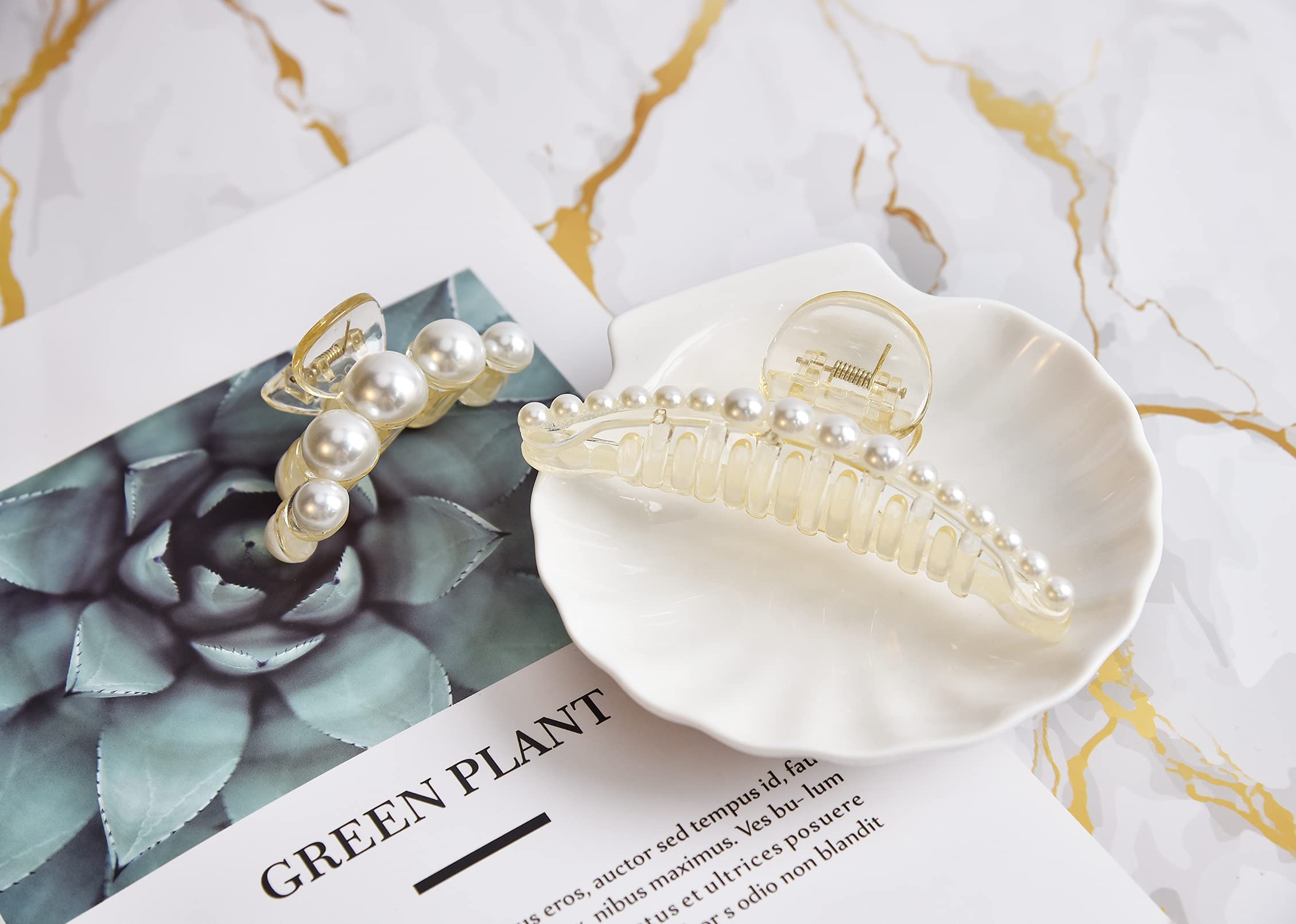 DEEKA 5-Piece Large Pearl Hair Claw Clips - White & Black Thick Long Jaw Barrettes for Women & Girls | Hair Accessories for Wedding, Party & Everyday Use