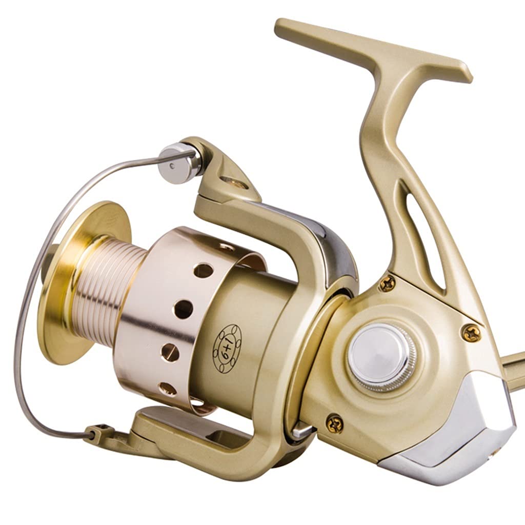 Premium 7-Bearing All-Metal Spinning Fishing Reel - Left/Right Hand Interchangeable - 8000 Size Gold Color - Ideal for Saltwater, Freshwater & Surf Fishing - Perfect for Bass, Trout & Offshore Angling