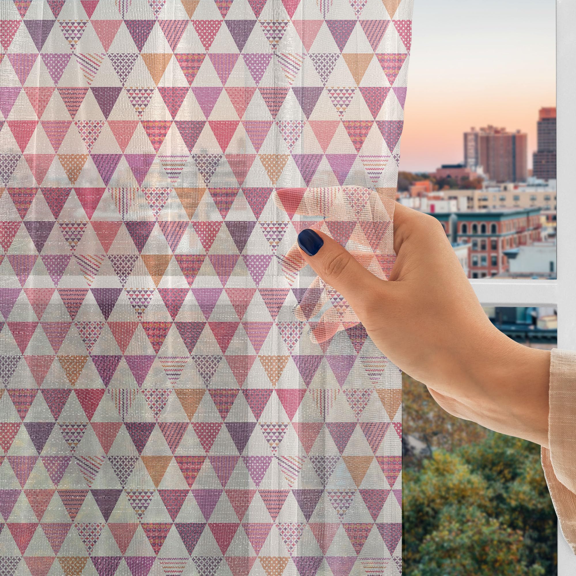 Ambesonne Pink Tulle Curtains with Rod Pocket - Geometric Triangle & Polka Dot Abstract Print Sheer Drapes for Wedding, Party, Bedroom & Living Room - 2 Panels 108