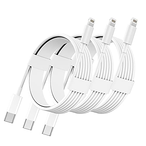 MFi Certified USB C to Lightning Cable 6.6FT - Fast Charging Cord for iPhone 14/13/12/11/X/8/7 & iPad | 3-Pack | Durable Long Charger for Home, Office & Travel