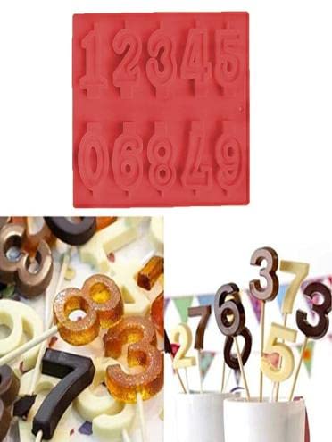10 Cavity Silicone Lollipop Mold 0-9 Number Shaped Chocolate Candy Molds for DIY Cake Decorating, Ice Candles, Soap Making & Birthday Party Supplies - Multi Color for Baking, Crafts & Home Decor