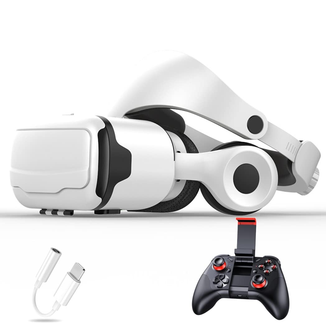3D VR Headset with Bluetooth Controller - Compatible with iPhone 13 Pro Max/13 Pro/13/12/11, Samsung Galaxy S21, Huawei & Xiaomi Series - Immersive Gaming & Virtual Reality Experience for Movies, Travel & Education