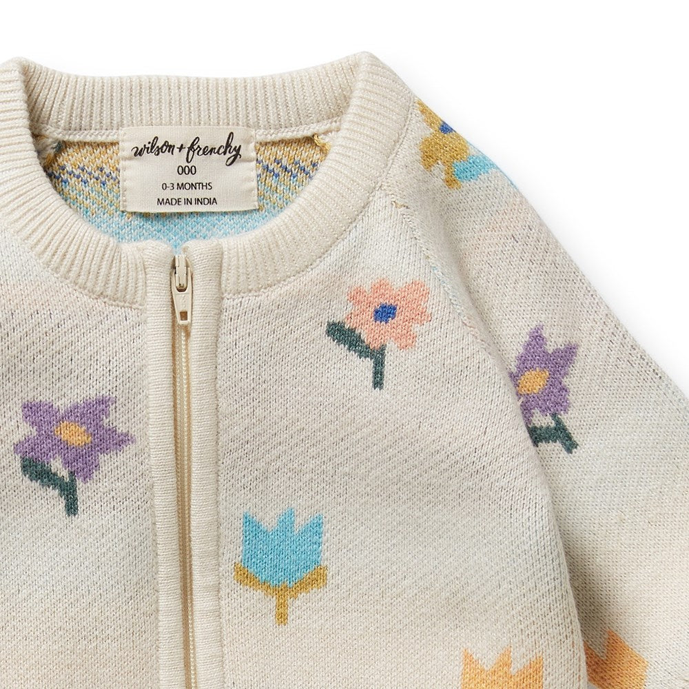 Organic Knitted Jacquard Baby Growsuit - Soft & Breathable Flower Pop Design for Newborns & Infants | Perfect for Playtime, Nursery & Photo Shoots