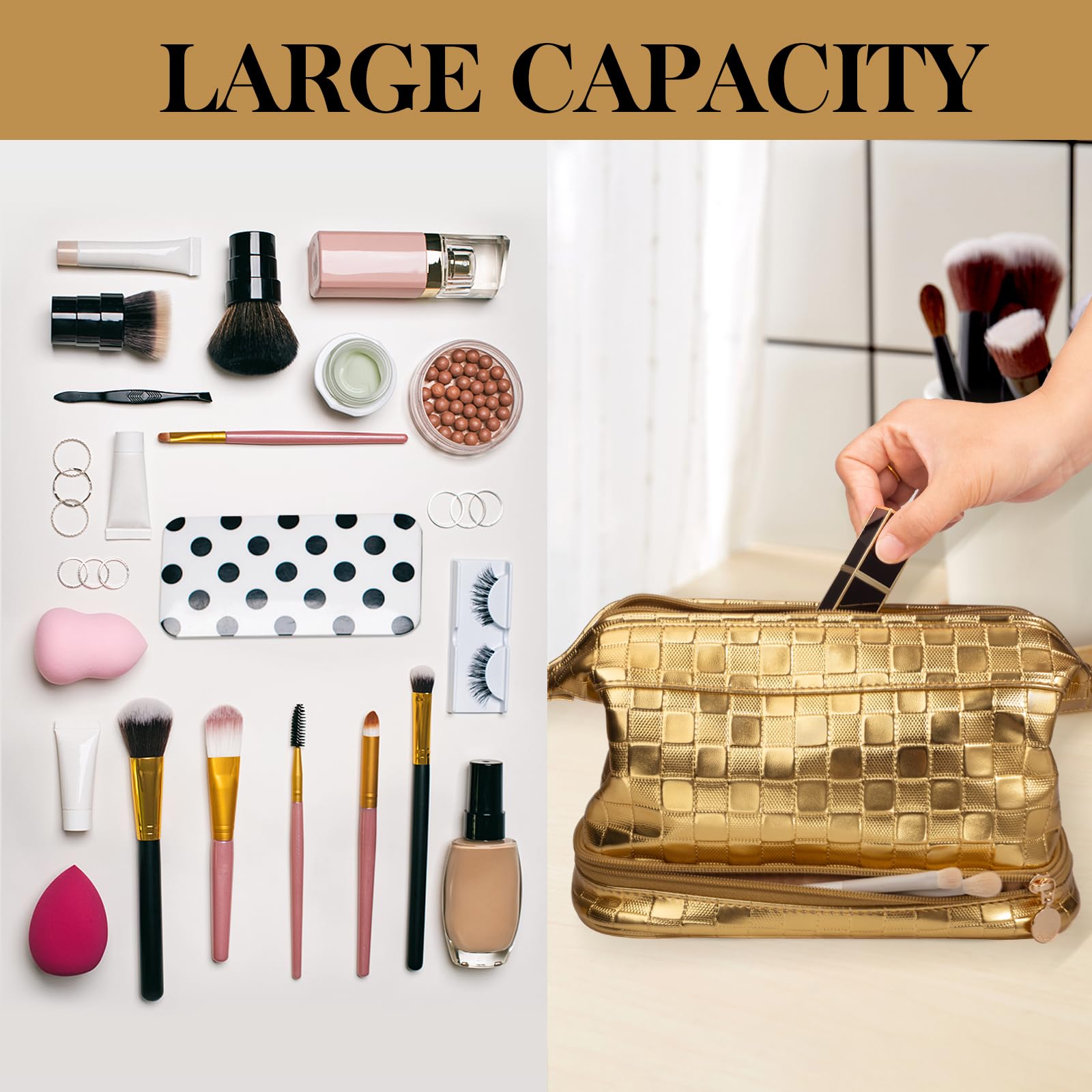 Abiudeng Large Waterproof Makeup Bag - Cute Travel Cosmetic Organizer with Bottom Pouch for Women | Perfect for Travel, Gym & Daily Essentials