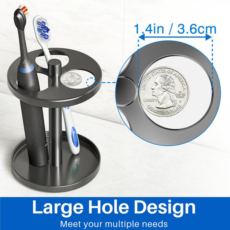 Stainless Steel Electric Toothbrush Holder - Ventilated Bathroom Organizer with Separate Slots for Toothbrushes & Razors, Wall Mount or Countertop Storage, Black | Perfect for Modern Bathrooms & Travel Essentials Organization