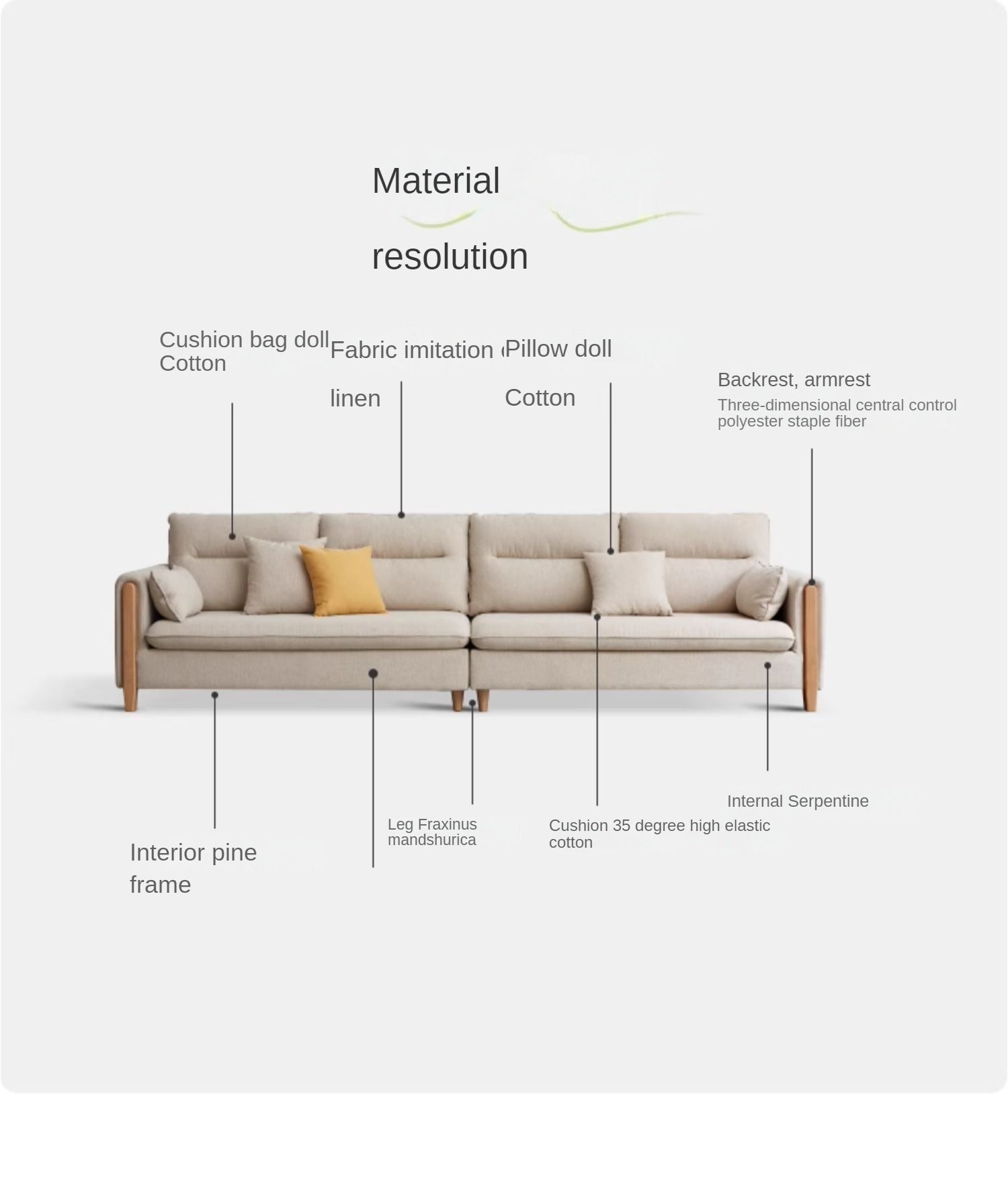 Premium Oak Solid Wood Luxury Fabric Sofa - Elegant & Durable Living Room Furniture for Home & Office Decor