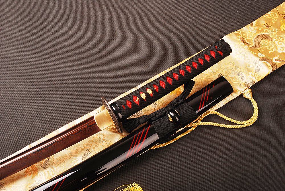 41 Inch Handmade Authentic Japanese Samurai Katana Sword - Full Tang Red Damascus Steel Blade - Collectible Weapon for Martial Arts, Cosplay & Home Decor - Perfect Gift for Men & Sword Enthusiasts