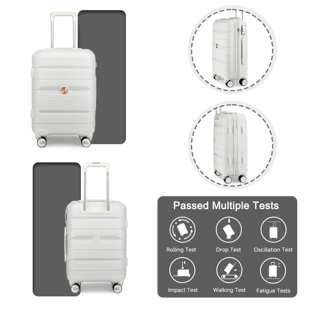 Somago 3-Piece Lightweight Hardside Luggage Set with Packing Cubes - Polypropylene Suitcases with Double Spinner Wheels & TSA Lock (Creamy White) - Perfect for Air Travel, Business Trips & Family Vacations