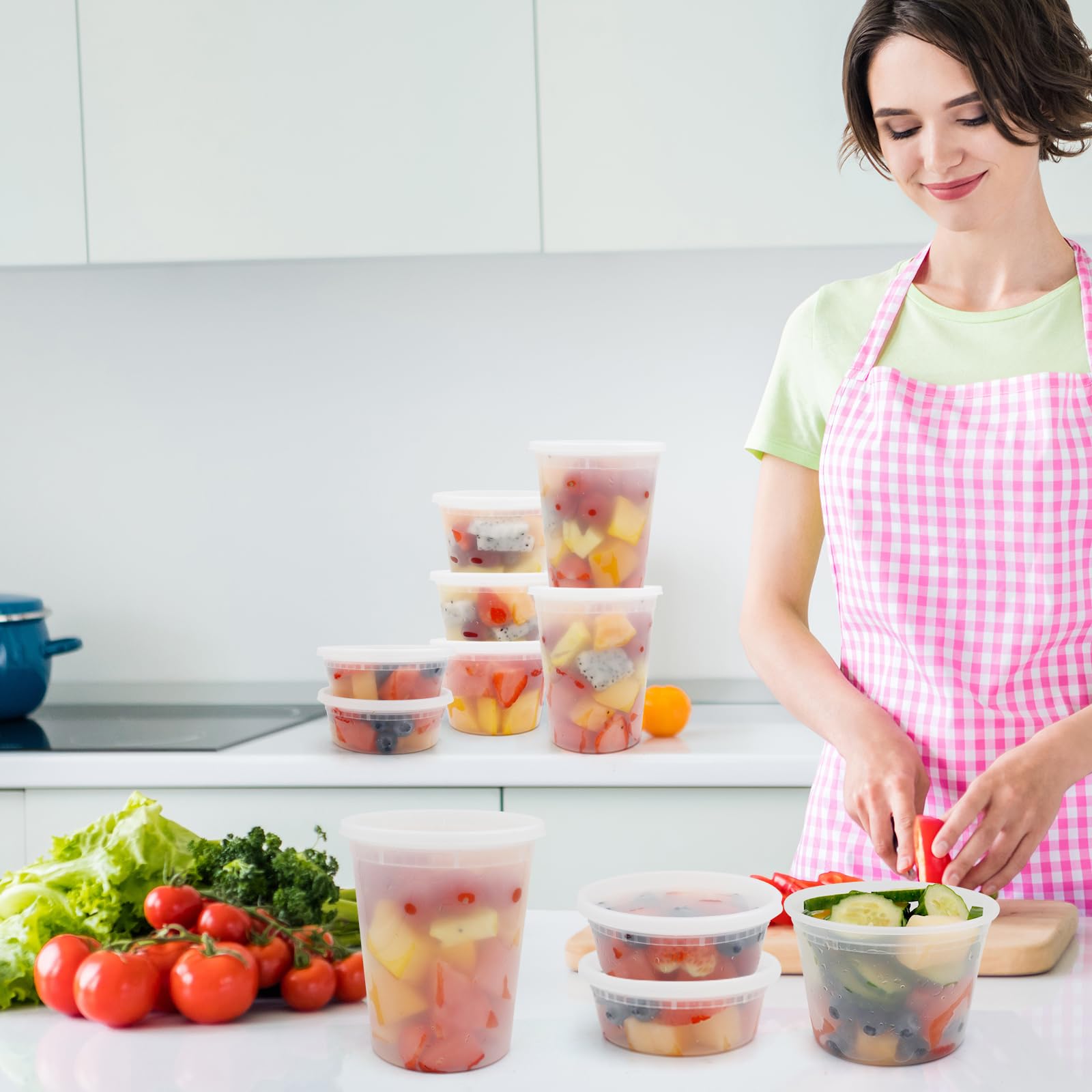 48-Pack Deli Containers with Lids - 8oz, 16oz, 32oz Disposable Plastic Food Storage Containers | Leakproof, BPA Free, Microwave & Freezer Safe | Perfect for Meal Prep, Takeout, Leftovers & Restaurant Use