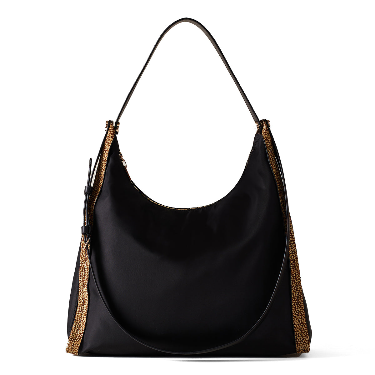Borbonese Hobo Bag New Orbit Medium in Nero OP Naturale - Stylish Leather Shoulder Bag for Women | Perfect for Work, Travel, and Everyday Use