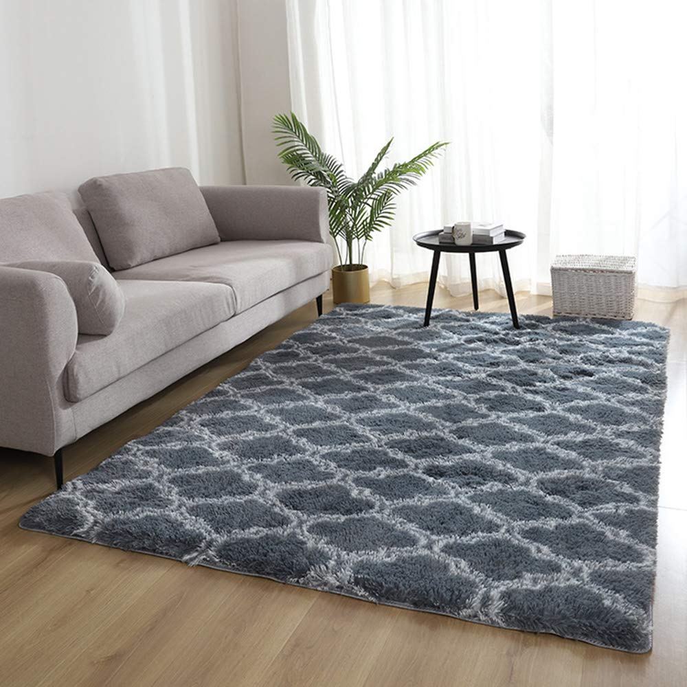 TOPCHANCES Ultra Soft Fluffy Velvet Area Rug - Modern Geometric Moroccan Design for Bedroom, Living Room & Nursery - Home Decor Carpet (Dark Grey, 5.25x7.55 Feet) | Cozy & Stylish Floor Covering for Relaxation & Comfort