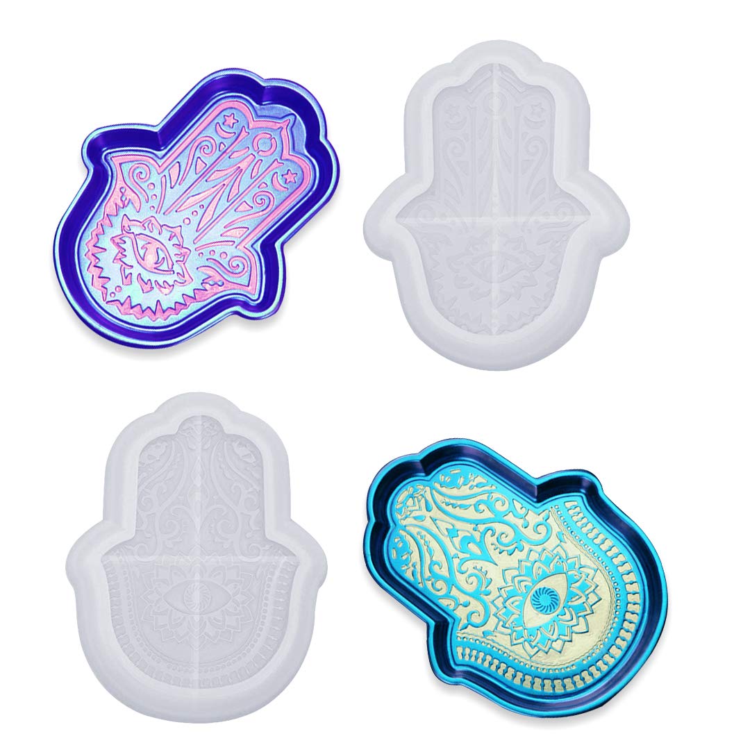 iSuperb 2 Pack Hamsa Hand Silicone Molds for Resin Casting, Epoxy Crafts - DIY Fatima Hand Storage Tray Molds for Home Decor, Jewelry Making & Spiritual Gifts (2 Hamsa Hand Molds) - Perfect for Candle Holders, Wall Art & Boho Decorations