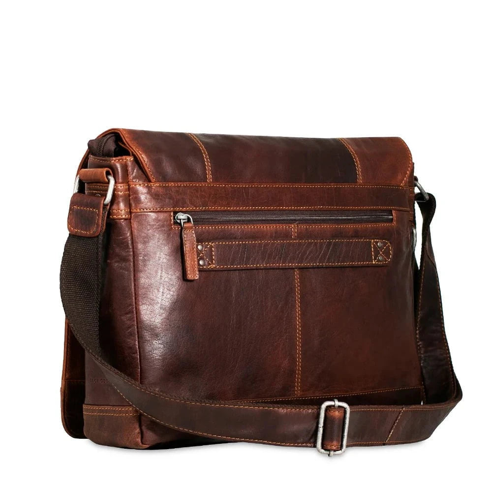 Jack Georges Voyager Full Size Messenger Bag for Men - Durable Leather Crossbody Bag for Work, Travel & Everyday Use - Stylish Laptop Briefcase with Adjustable Strap