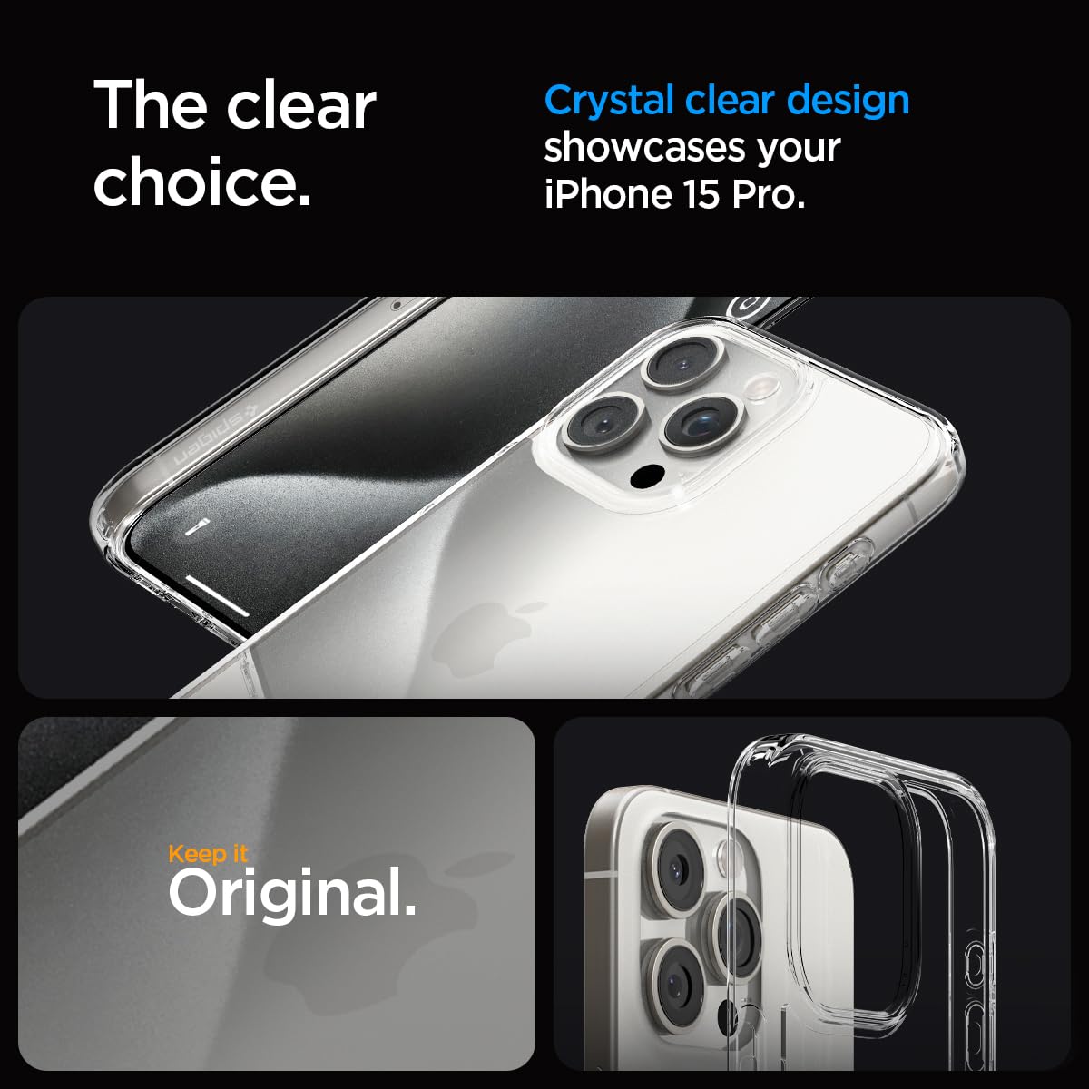 Spigen Ultra Hybrid Crystal Clear Case for iPhone 15 Pro - Anti-Yellowing Technology | Slim Protective Cover for Apple iPhone 15 Pro | Perfect for Everyday Use, Work & Travel