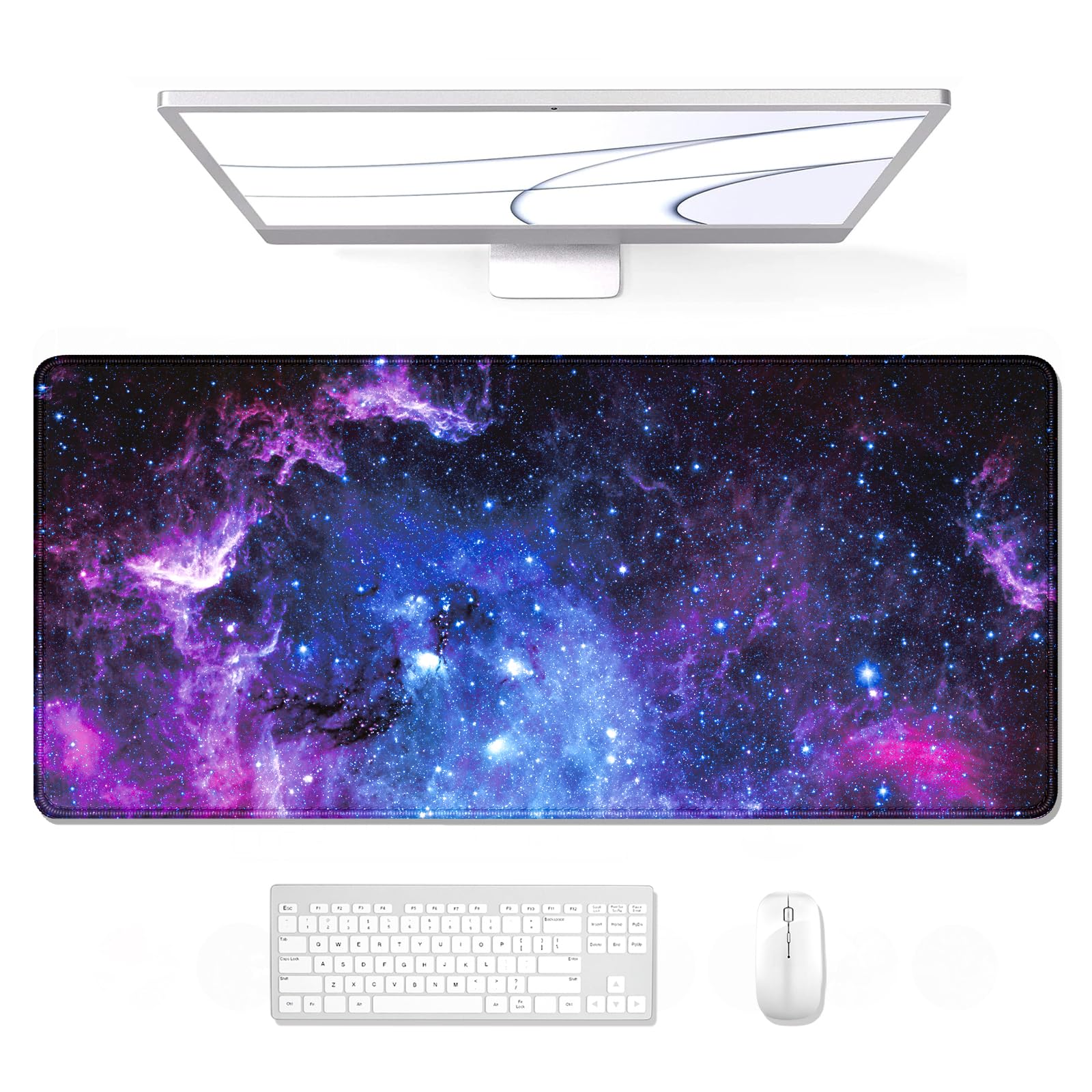 Auhoahsil XXL Gaming Mouse Pad - Extra Large Desk Mat for PC & Laptop (31.5x11.8in) | Thick Rubber Base, Stitched Edges | Perfect for Office Work, Gaming & Home Use | Galaxy Design Computer Accessory