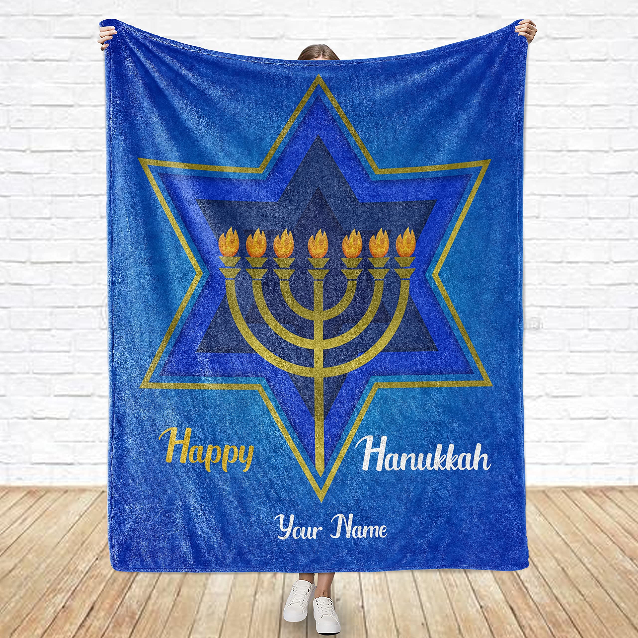 Personalized Hanukkah Fleece Blanket - Ultra Soft & Cozy 50x60 Inch Holiday Throw for Couch, Sofa, Bed - Perfect for Hanukkah Gifts, Winter Nights & Jewish Celebrations