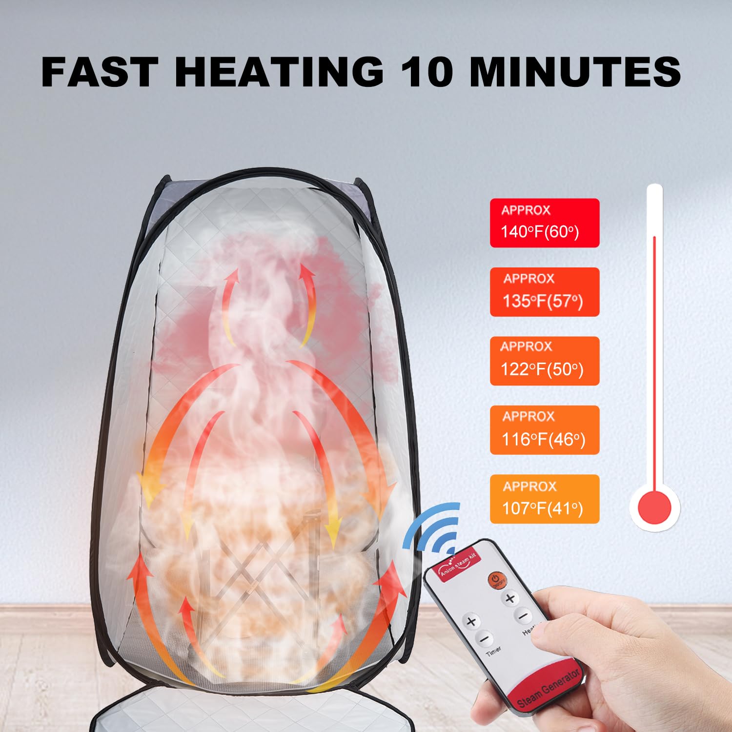 Foldable Portable Steam Sauna Tent for Home Spa - 1000W 2.2L Steamer with Remote Control, Includes Folding Chair (Gray) - Perfect for Relaxation, Detox & Weight Loss at Home