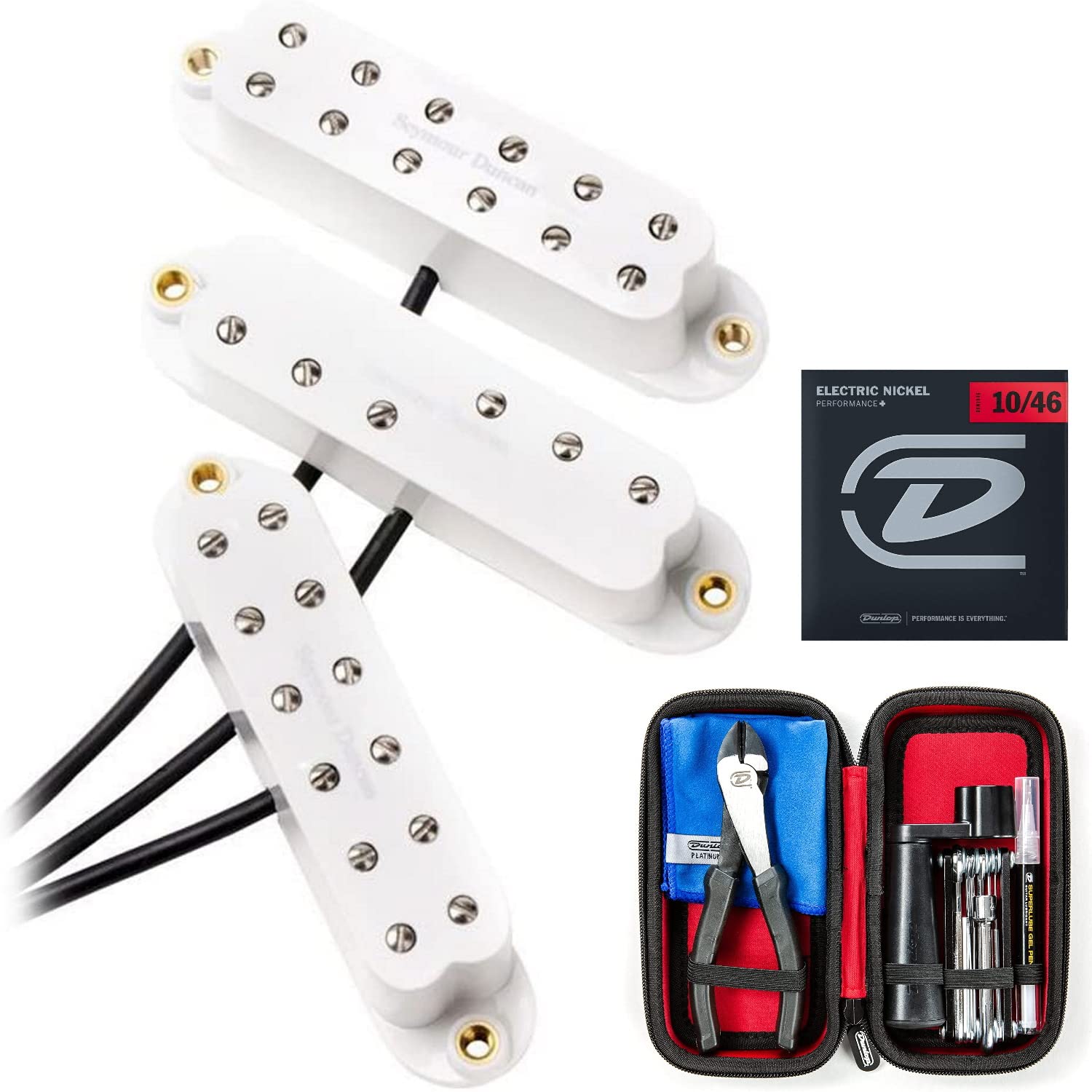 Seymour Duncan Everything Axe Strat Pickup Set with Dunlop String Change Tool Kit & Nickel Wound Strings - Electric Guitar Upgrade for Rock, Blues & Metal Performance
