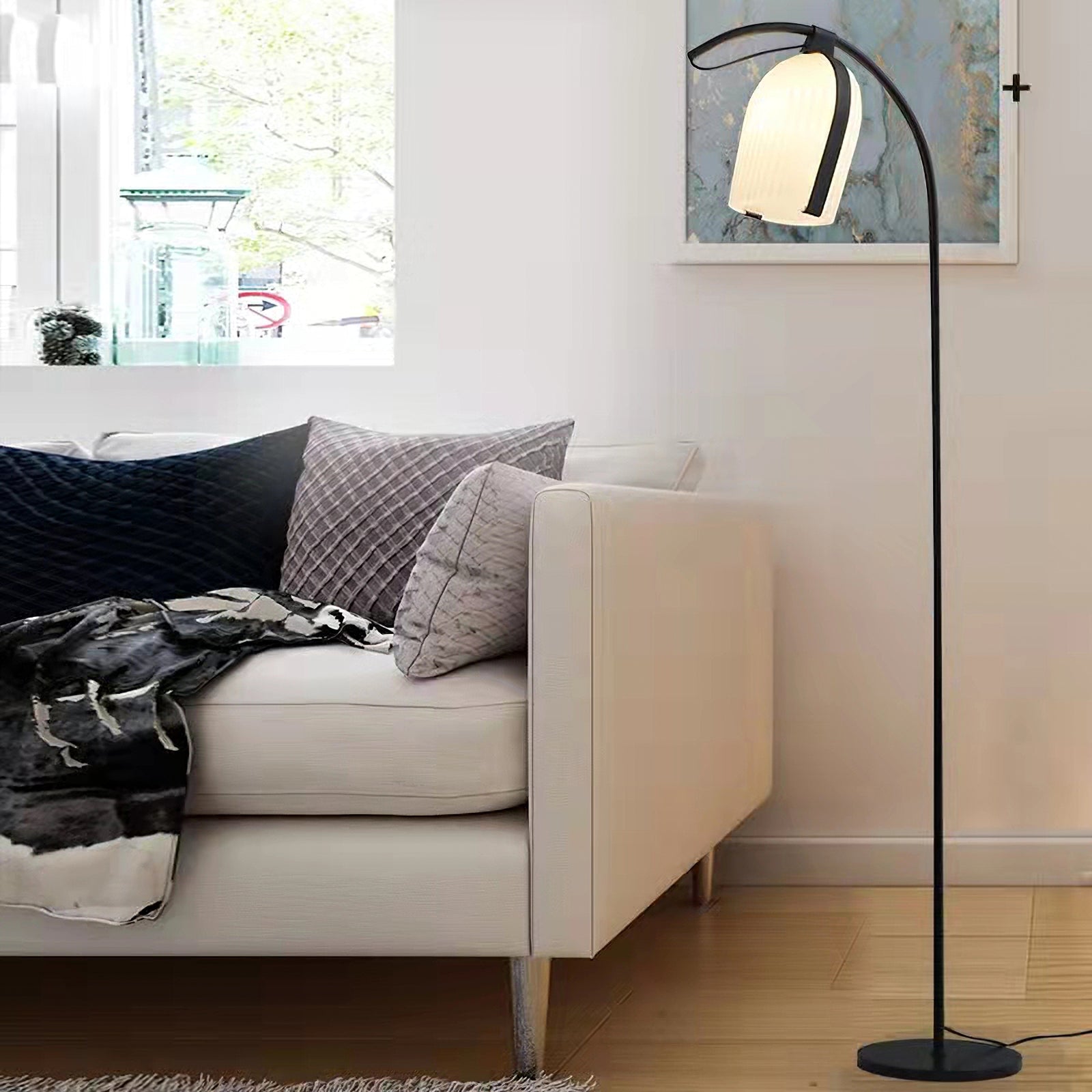 Modern Arc Floor Lamp for Living Room - Adjustable LED Standing Light with Remote Control, Perfect for Reading, Lounge & Bedroom Decor