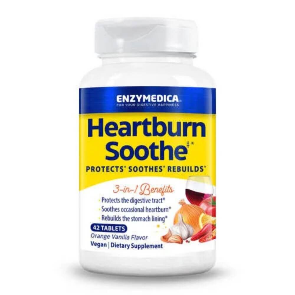 Enzymedica Heartburn Soothe Vanilla Orange Chewable Tablets - 42 Count | Natural Digestive Relief for Acid Reflux & Indigestion | Perfect for After Meals & Occasional Heartburn
