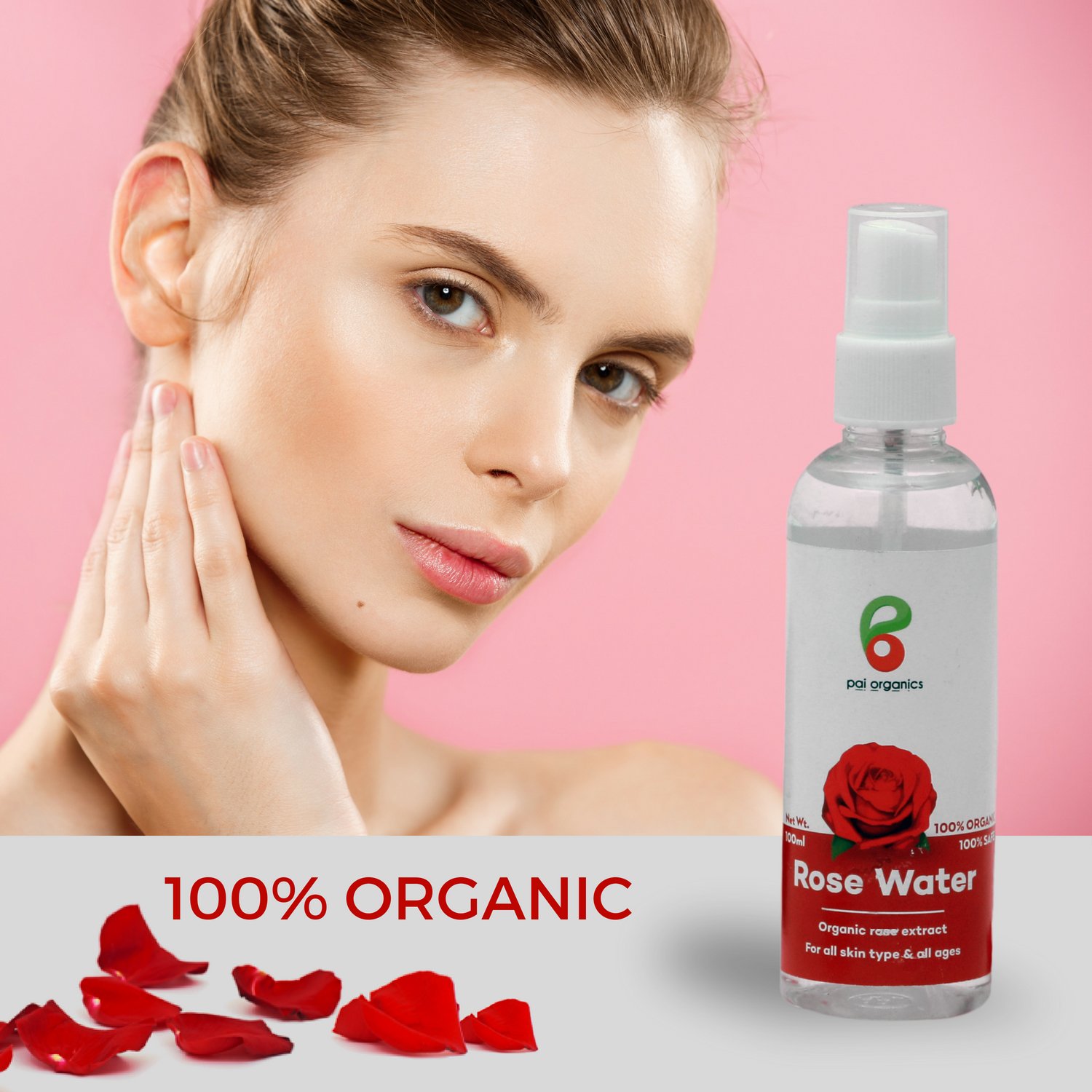 Organic Rose Water Facial Toner - 100ml Natural Rose Extracts for Hydrating & Soothing Skin | Perfect for Daily Skincare, Makeup Setting & Post-Sun Care