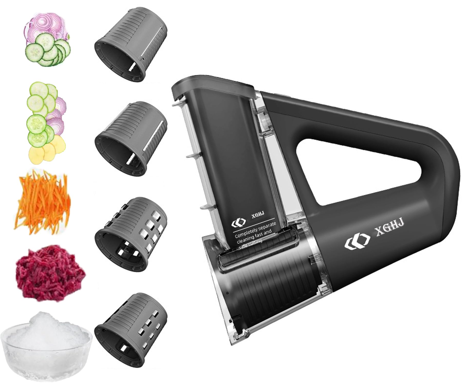 Electric Vegetable Slicer - Handheld Salad Maker & Food Processor with 4 Blades for Fruits, Vegetables, Ice Shaving - Compact Kitchen Gadget for Healthy Meal Prep & Quick Salad Making (Black)