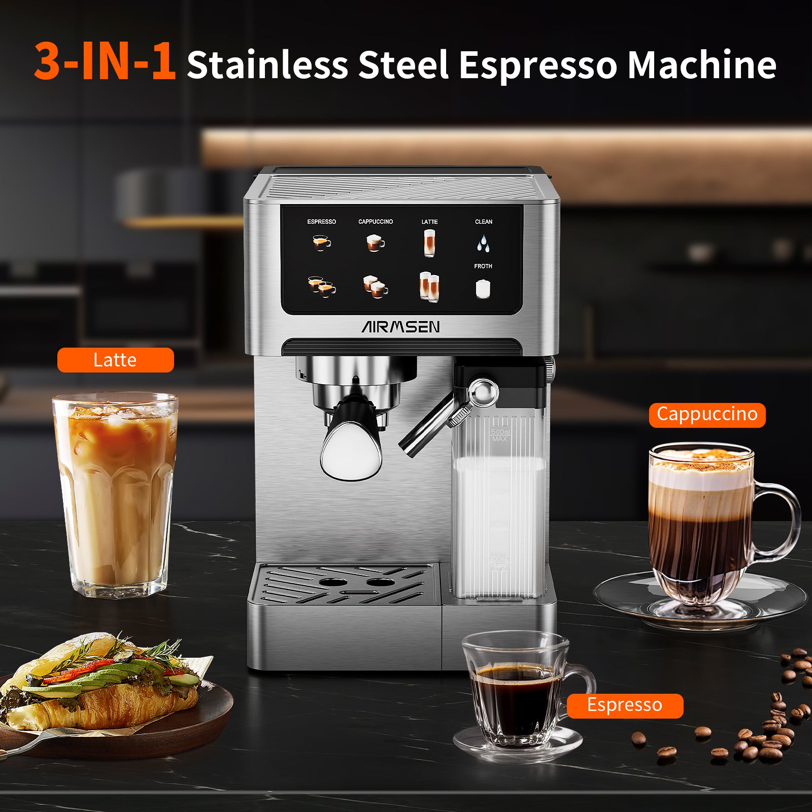 Premium Espresso Machine with 20 Bar Pressure & Color Touchscreen - Automatic Milk Frother for Cappuccino & Latte - Perfect for Home Baristas & Coffee Lovers