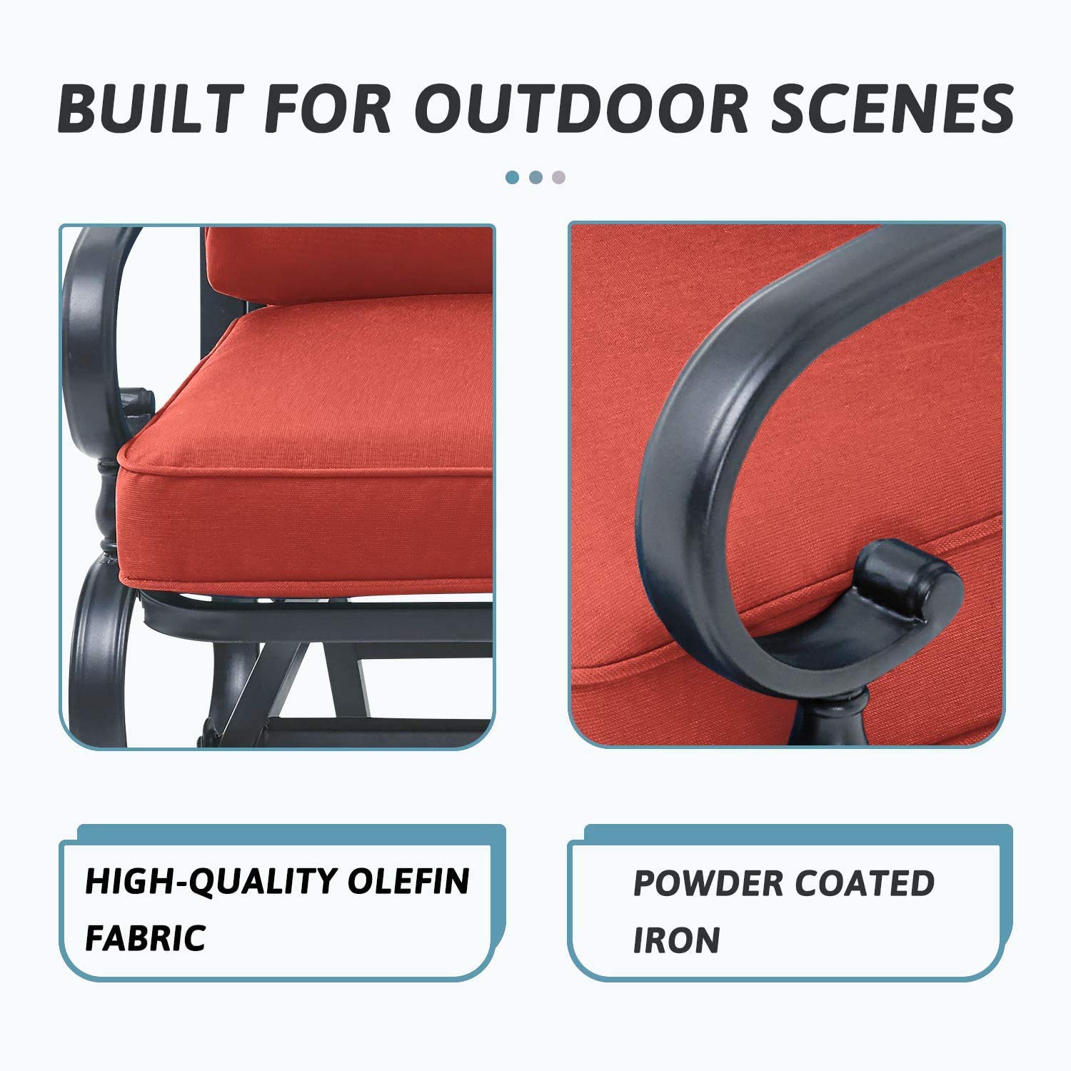 SOLAURA 4-Piece Outdoor Patio Furniture Set - Red Swing Glider Loveseat with 2 Spring Lounge Chairs & Side Table - Perfect for Garden, Deck, Balcony, Poolside & Backyard Relaxation