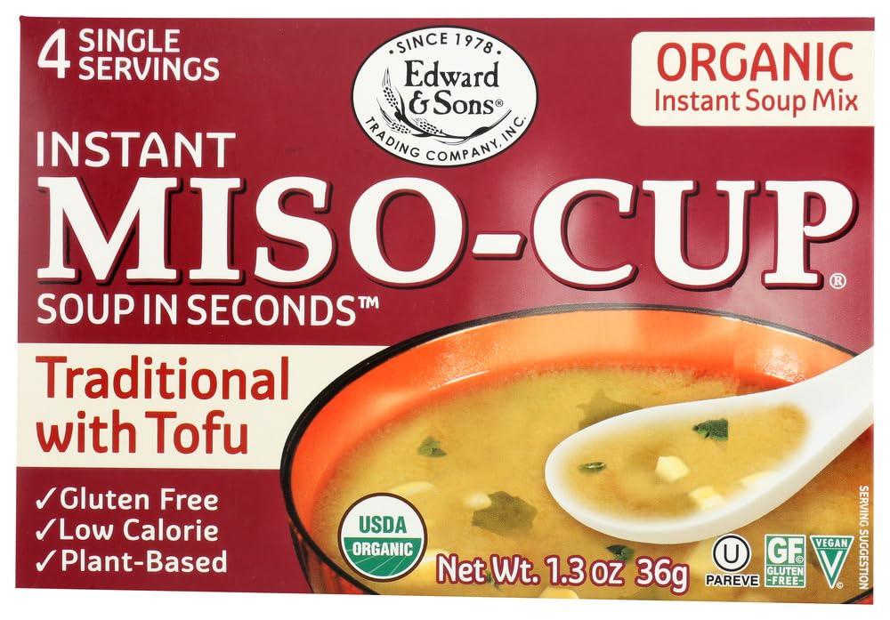 Edward & Sons Miso-Cup Soup - Tofu Traditional Flavor - 1.3 oz (12 Pack) - Instant Japanese Miso Soup for Quick Meals, Office Lunch & Camping